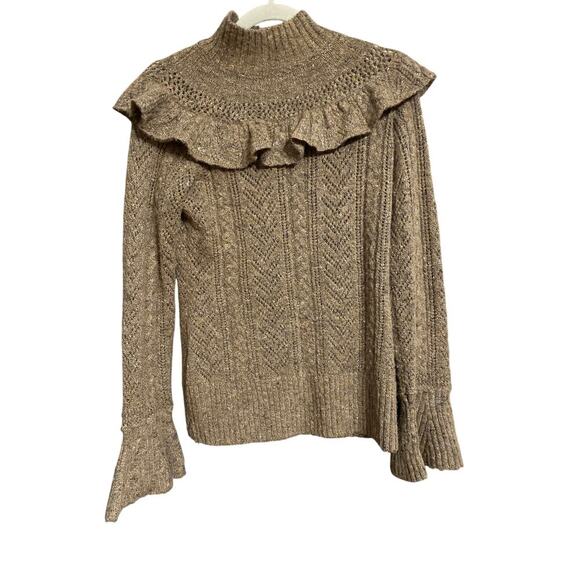 WILLOW & Clay wo size Small soft brown wool blend sweater ruffle accent EUC - Picture 1 of 14